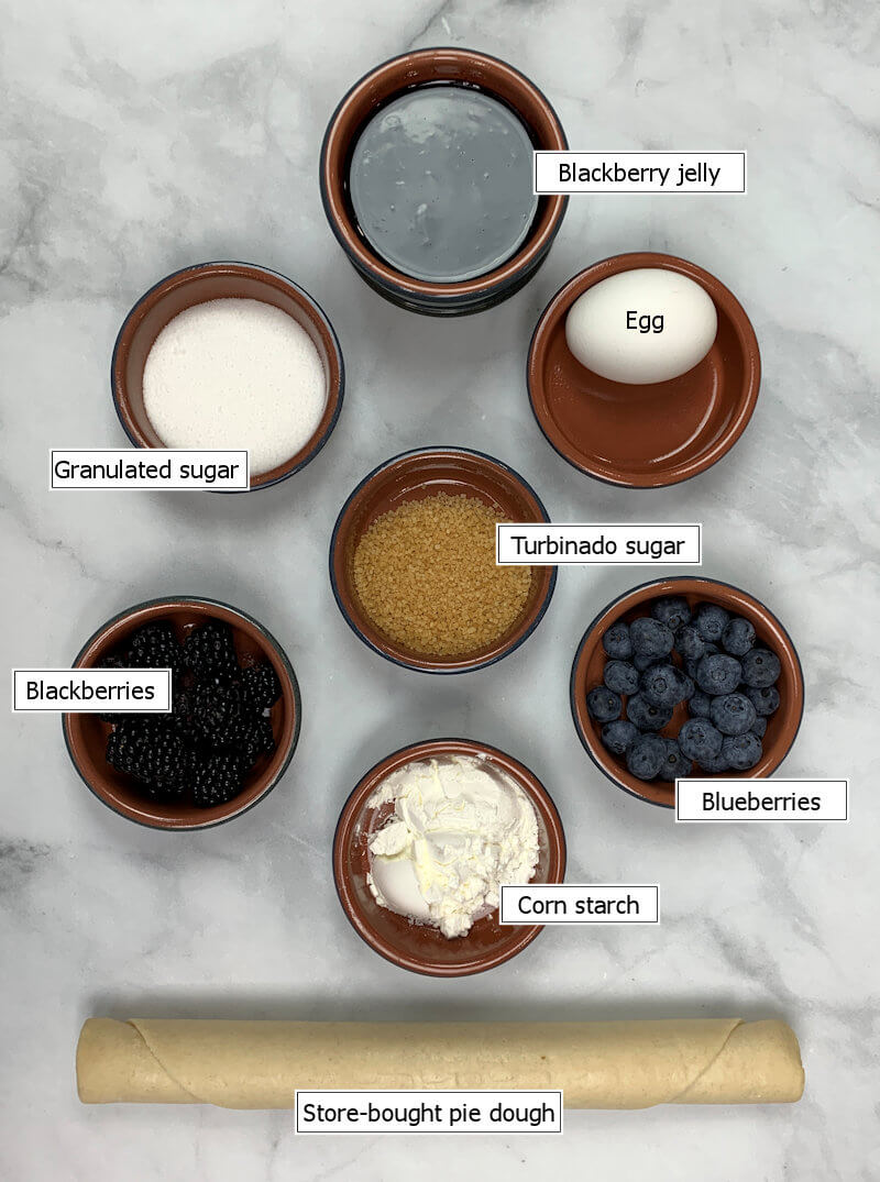 Key ingredients to make a Black and Blueberry Galette