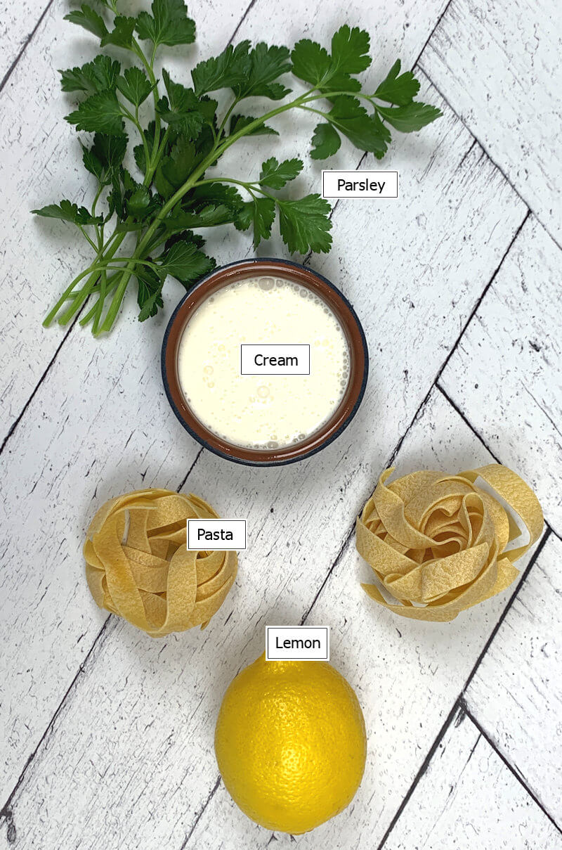 Key ingredients to make Pasta with Lemon Cream for Two