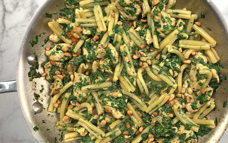Close-up of Caserecce with Turkey, Creme Fraiche & Spinach
