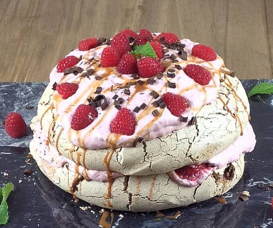 Double Chocolate Pavlova with Raspberry Cream