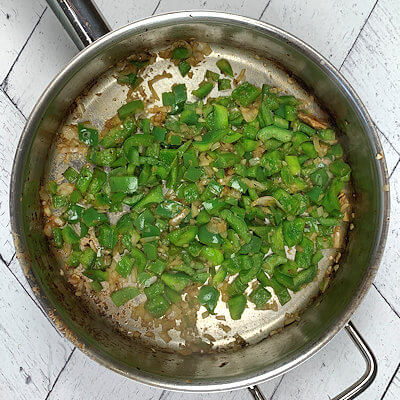 Step 4 - Add the shallot to the same skillet and cook until translucent. Add the bell pepper at the last minute and cook 1-2 minutes.