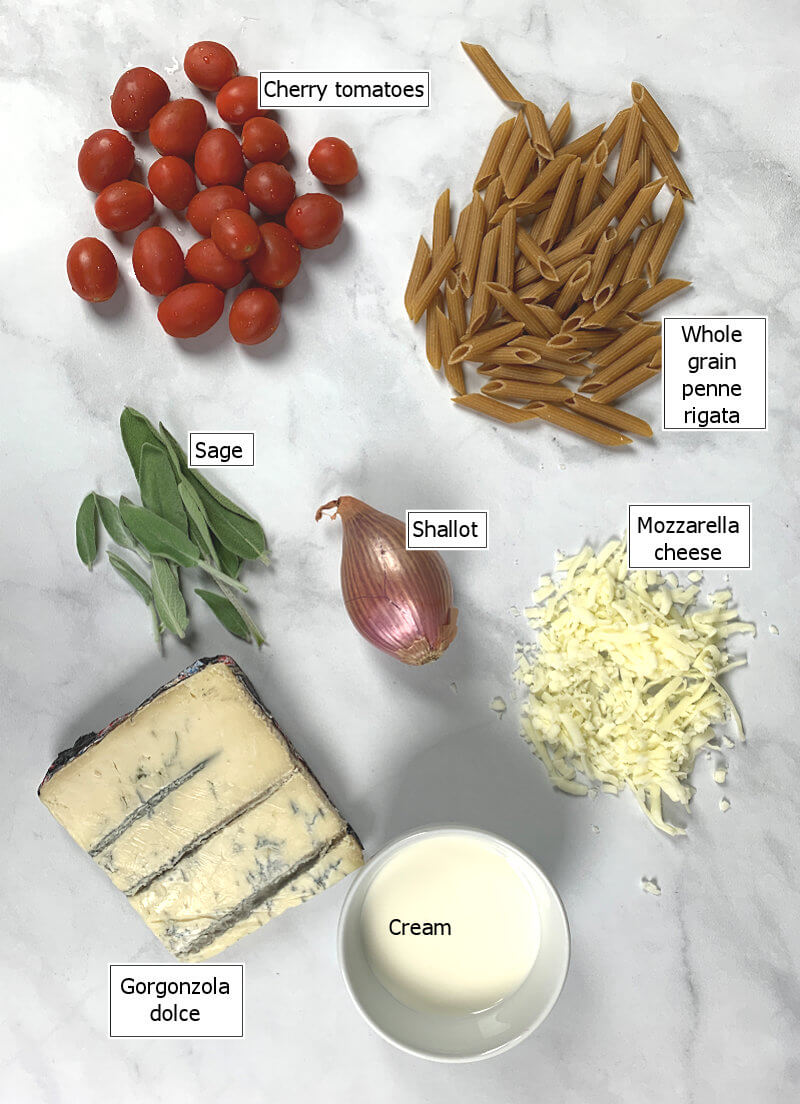 Key ingredients to make Penne with Gorgonzola & Mozzarella