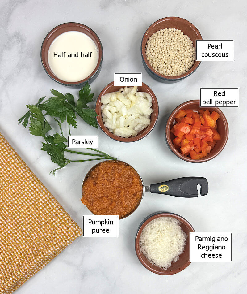 Key ingredients to make Pumpkin Pepper Pearl Couscous