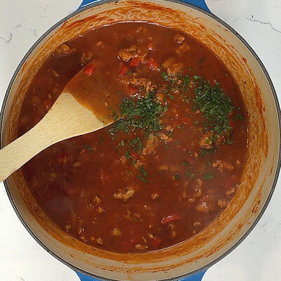 Step 6 - Add balsamic vinegar and parsley. Taste and add salt & pepper if needed.