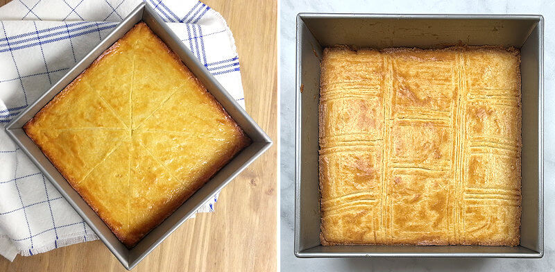 Two way of scoring/carving the boterkoek.