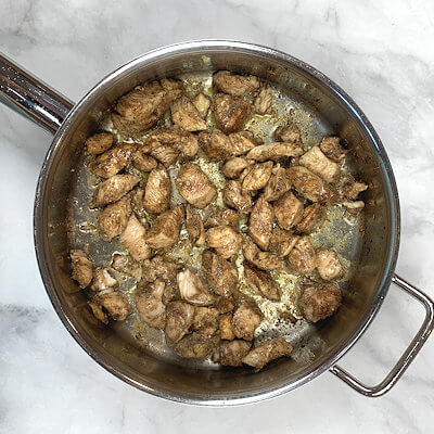 Step 1 - Mix the spice blend and add salt and pepper. Cut the chicken breast in strips or small cubes, and rub the spice mixture into the meat. Heat olive oil in a skillet and add the chicken. Cook until brown and just done.