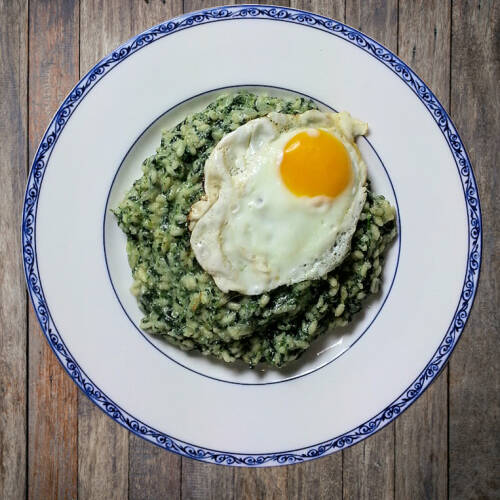 Spinach Risotto with Fried Egg