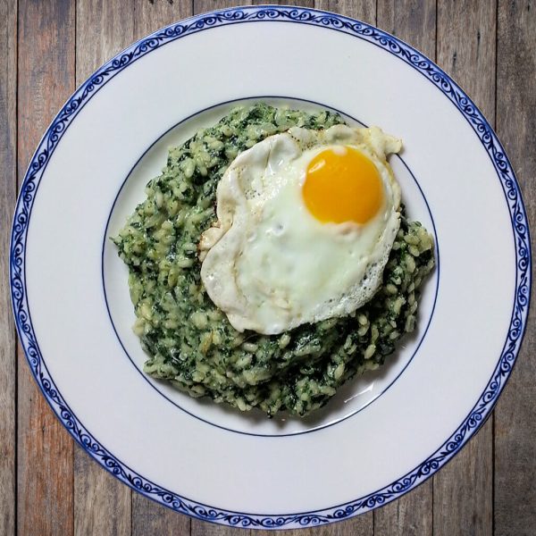 Spinach Risotto with Fried Egg