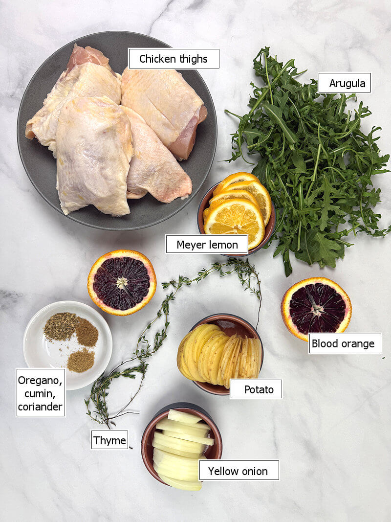 Key ingredients to make skillet-roasted citrus chicken
