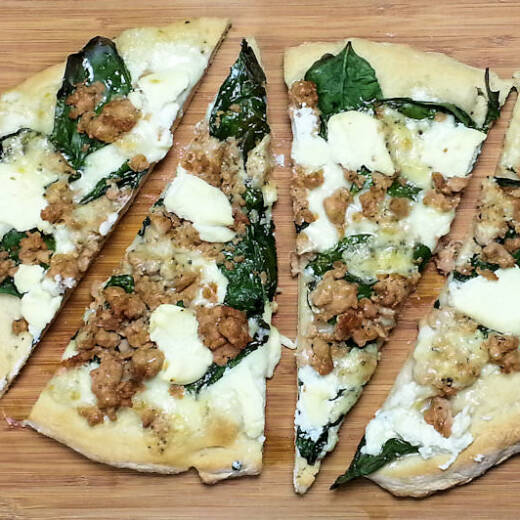 White Spinach and Three Cheese Pizza