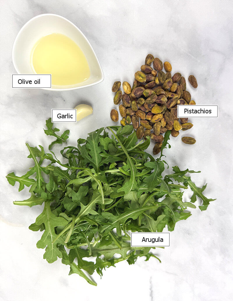 Key ingredients to make Arugula Pistachio Peso