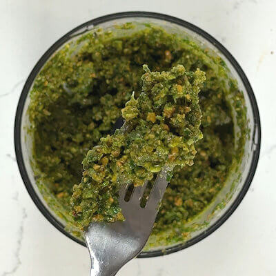 Step 2 - If you want it thinner, add some more olive oil. Taste and add salt and pepper if needed.