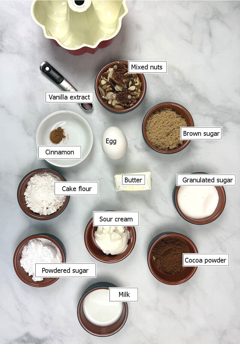 Key ingredients to make Coffee Cake with Chocolate Glaze