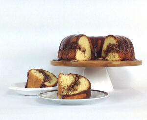 Coffee Cake with Nuts and Chocolate Glaze