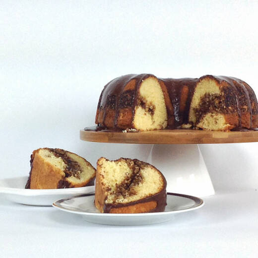 Coffee Cake with Nuts and Chocolate Glaze