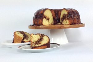 Coffee Cake with Nuts and Chocolate Glaze