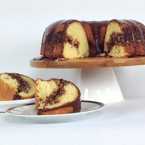 Coffee Cake with Nuts and Chocolate Glaze