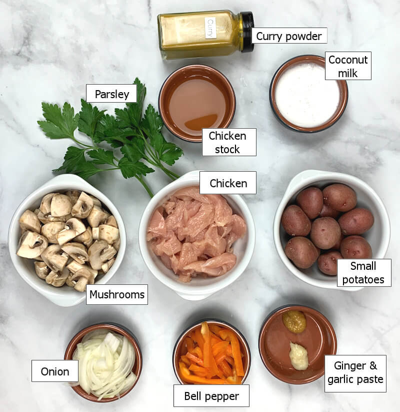 Ingredients to make Chicken with Potatoes in Coconut Sauce