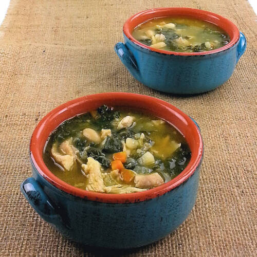 Chicken Soup with Potato White Beans and Spinach