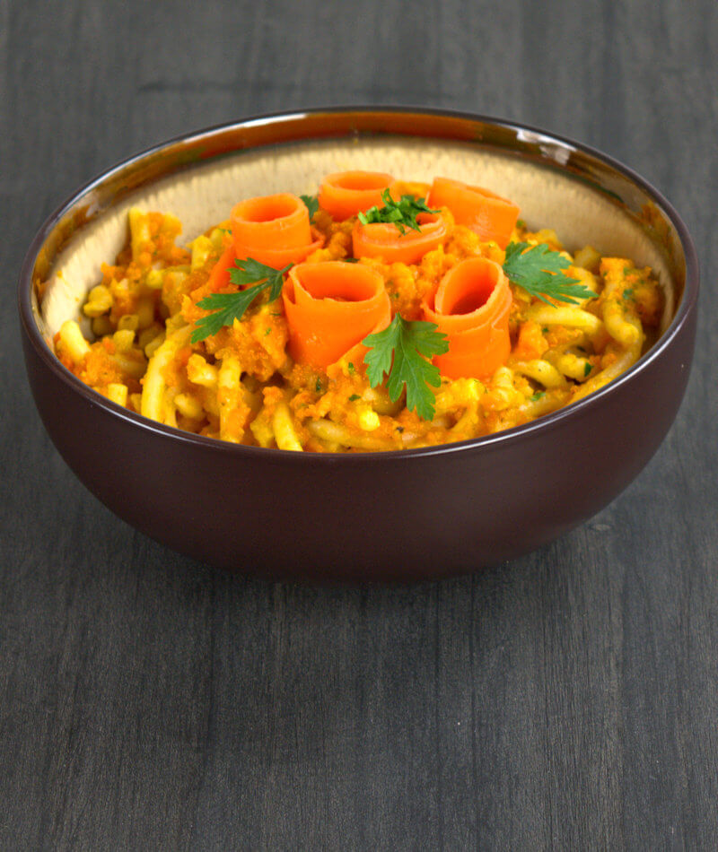 Side view of Pasta with Carrot Wine sauce