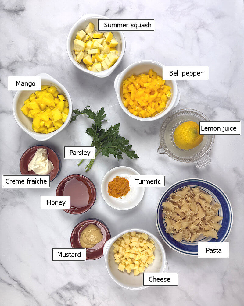 Key ingredients to make Yellow Spring Pasta Salad