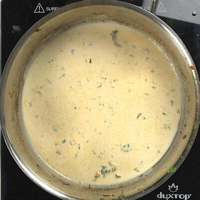 Step 4 - Add the cream to the skillet and deglaze. Add grated cheese.Start cooking the pasta
