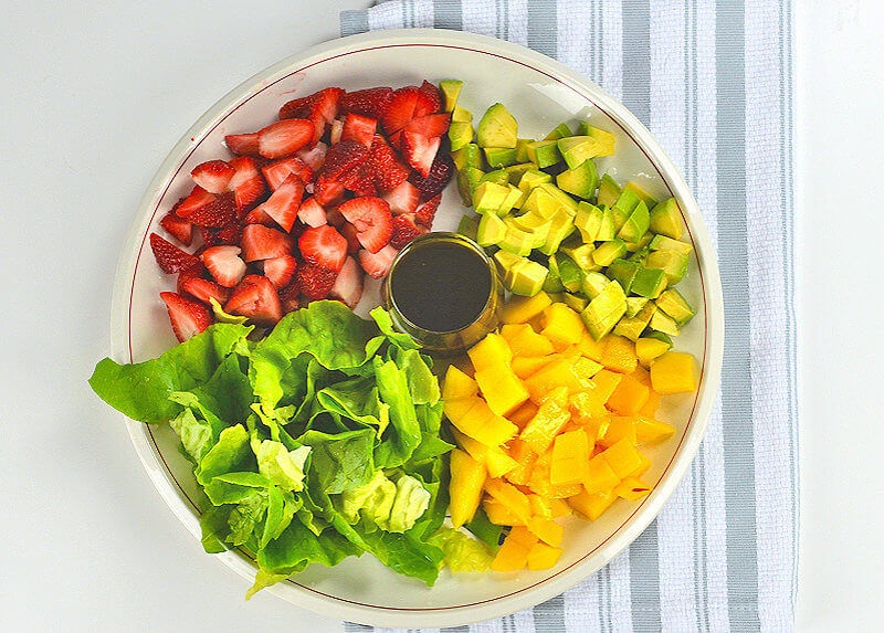 Ingredients to make Strawberry, Mango & Avocado Salad