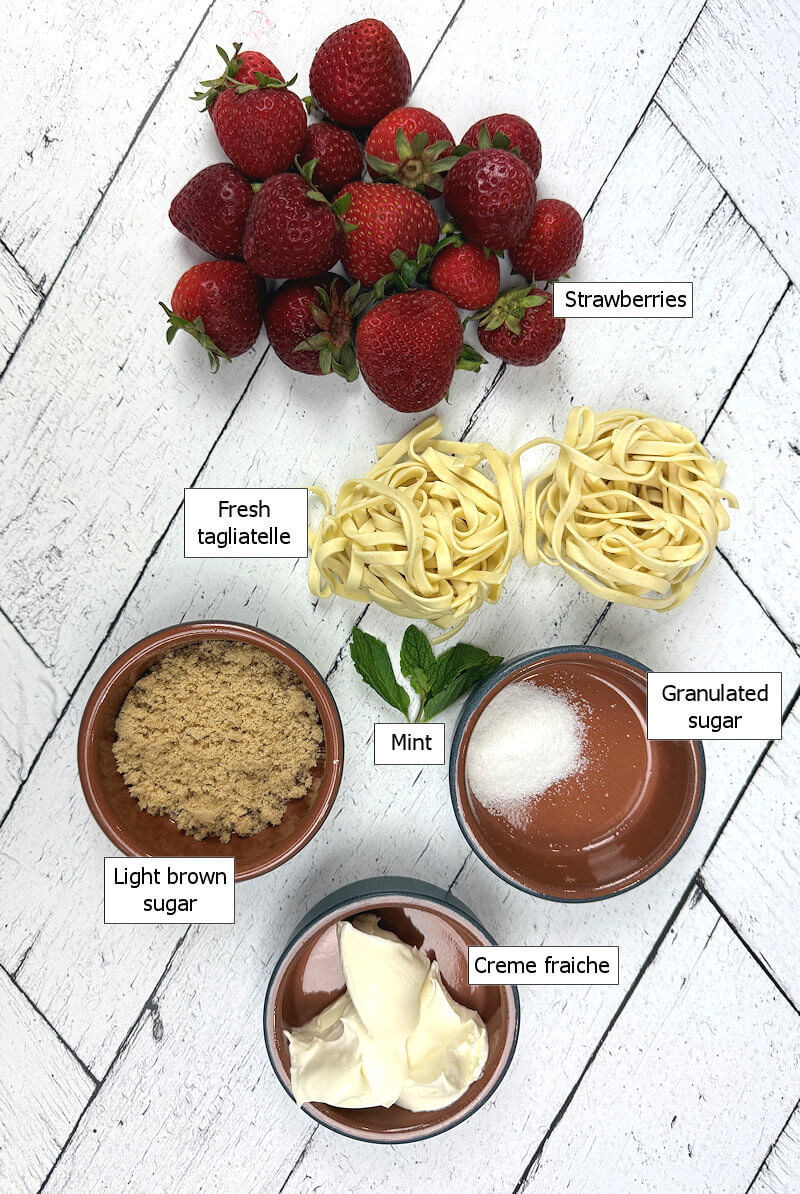 Key ingredients to make Sweet Strawberry Pasta Dessert