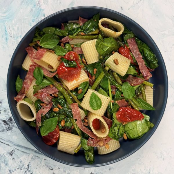 Pasta Salad with Asparagus, Spinach & Salami