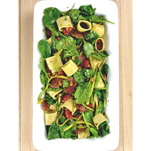 Pasta Salad with Asparagus, Spinach and salami