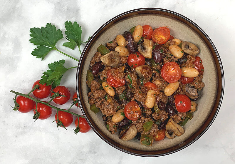 Three-Bean Bake with Tomato & Beef