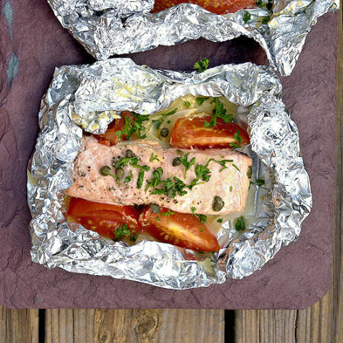 Grilled Salmon with Wine in Foil