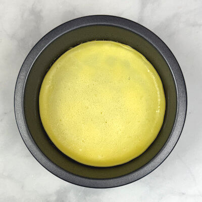 Step 2 - Pour approx. 1/3 of the batter into 1 6-inch the pie dish and bake in the oven until set. This will take about 4-5 minutes.