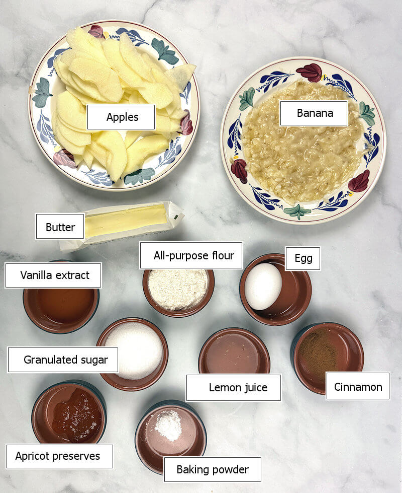 Key ingredients to make Two-Layer Apple Banana Cake