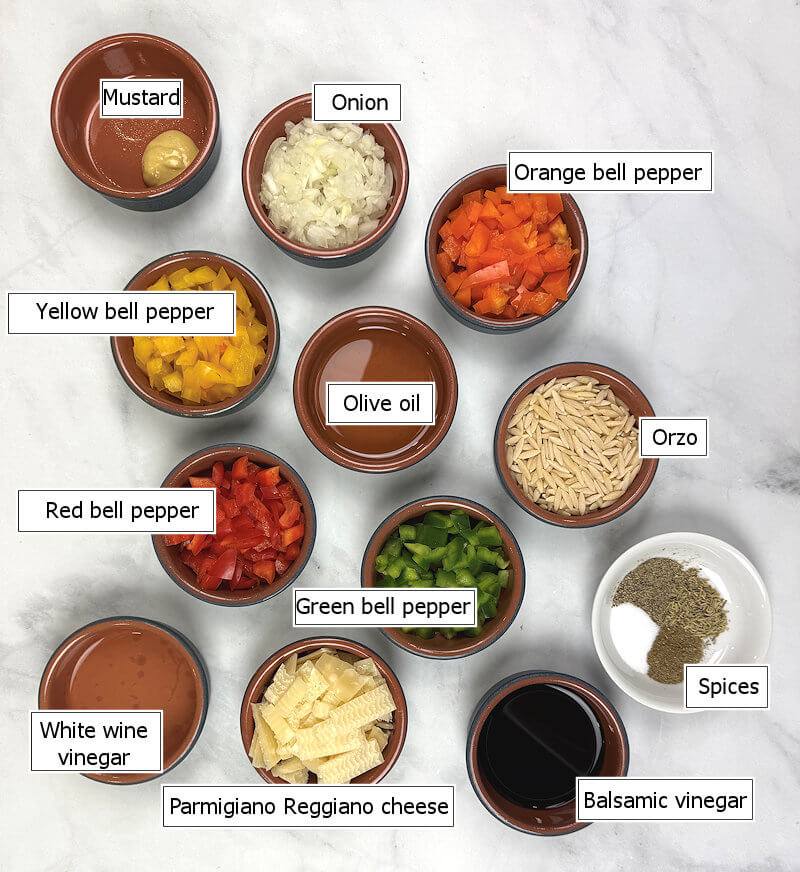 Key ingredients to make Bell Pepper Orzo Salad