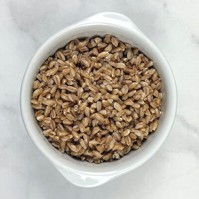 Step 3 - Cook farro according to directions on the packaging and allow to cool. Cooking time is usually 20 minutes to reach 'al-dente', but if you like it softer, cook longer. Once cooked to desired tenderness, cool down.