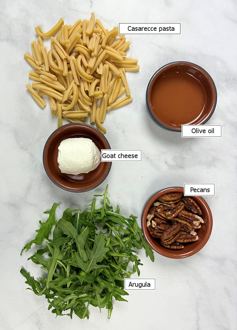 Key ingredients to make Casarecce with Arugula & Goat Cheese
