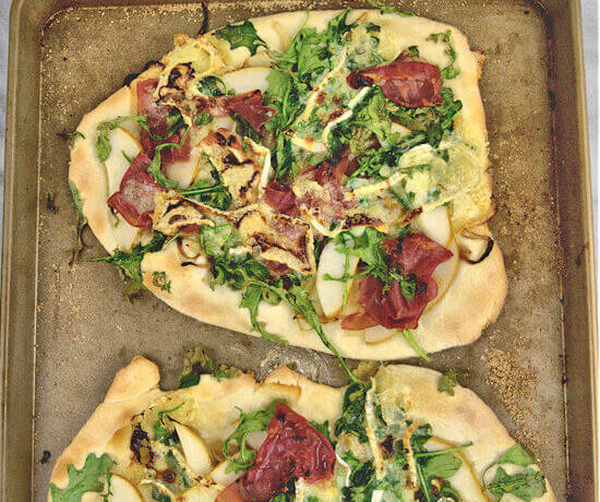 Pear Brie and Prosciutto Pizza with Honey Drizzle