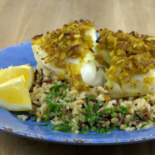 Baked Cod with Onion, Curry and Ginger