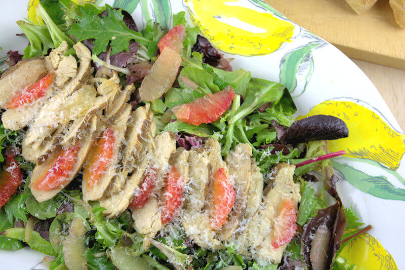Close up of Citrus, Chicken & Greens Salad