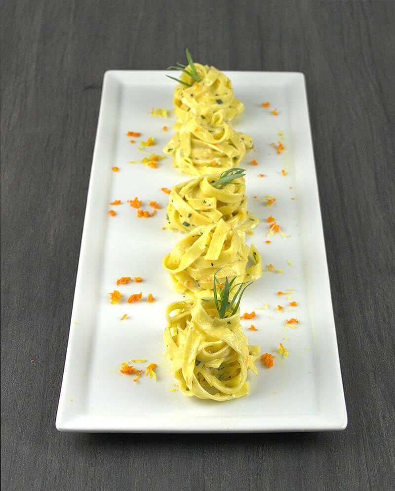 Divide the pasta into little towers. Very decorative.