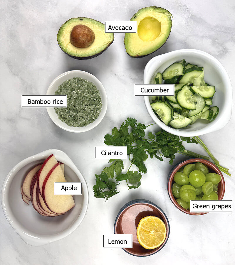 Key ingredients to make Bamboo Rice Salad with Avocado & Grapes