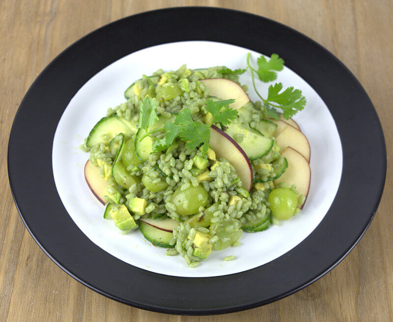 Side view of Bamboo Rice Salad with Avocado & Grapes