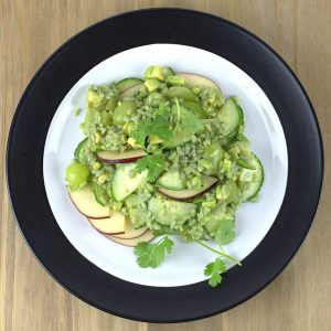 Green Rice Salad with Avocado, Grapes and Cucumber