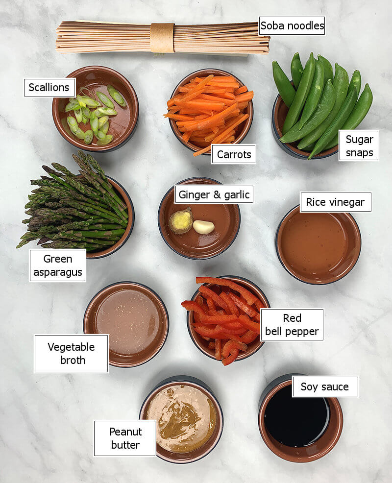 Key ingredients to make Soba Noodles with Vegetables in Peanut Sauce