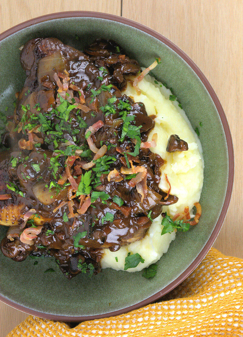 Close-up of simple and quick coq au vin