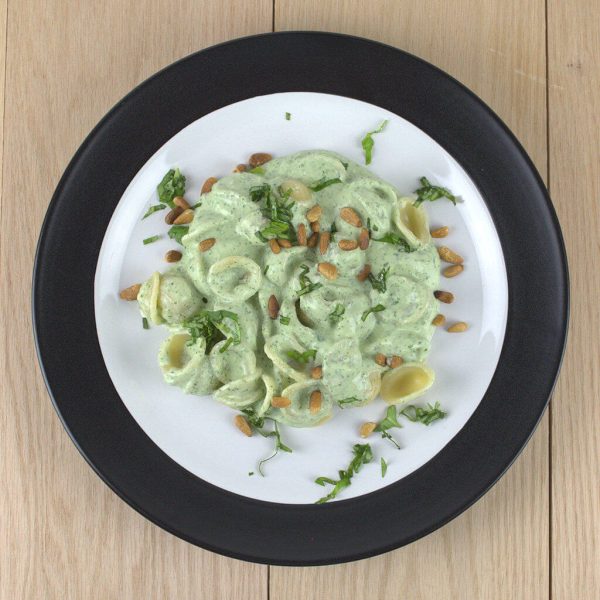 Orecchiette with Creamy Basil & Blue Cheese Sauce