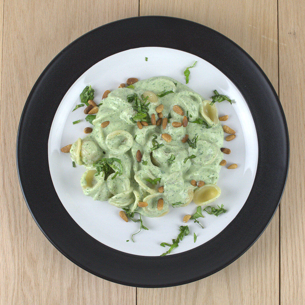 Orecchiette with Creamy Basil & Blue Cheese Sauce