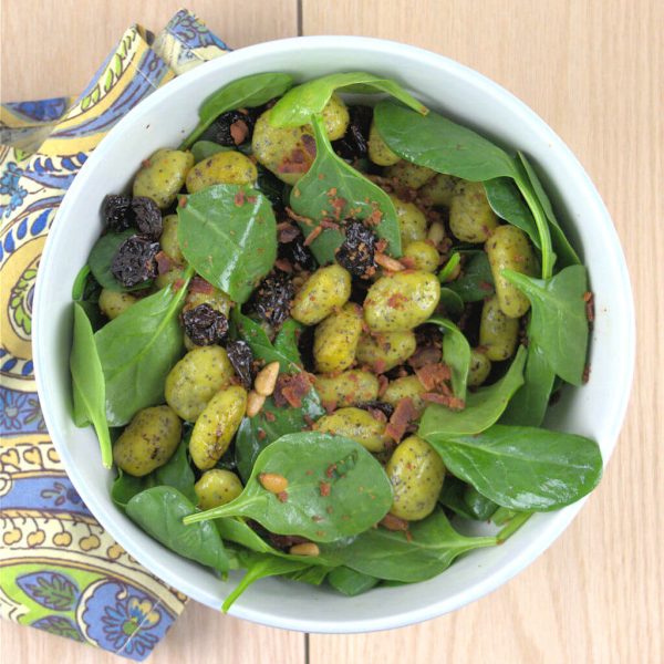 Poppy Seed Potato Gnocchi in Spinach Salad