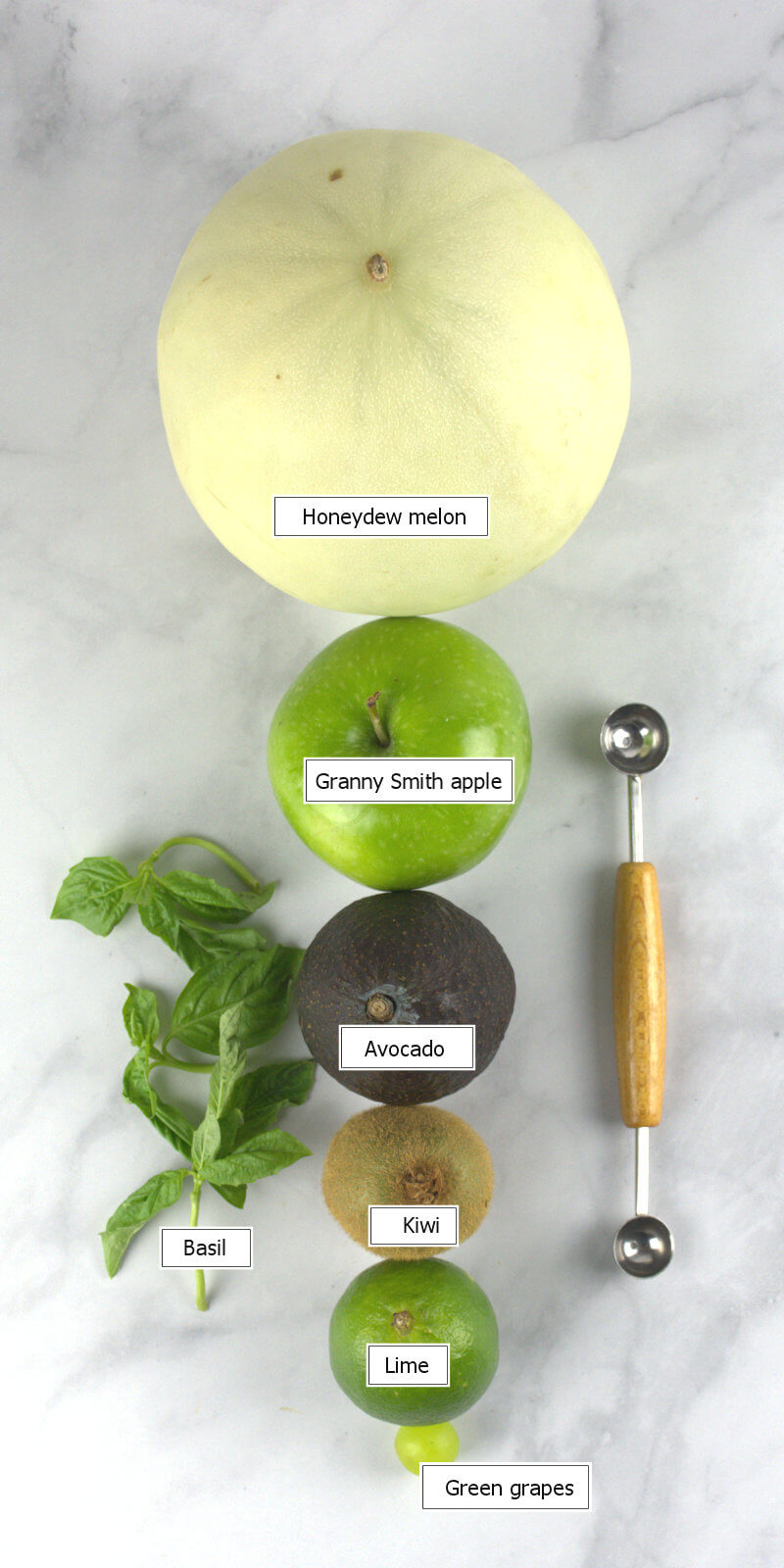 Key ingredients to make Juicy Green Fruit Bowl Salad for Two